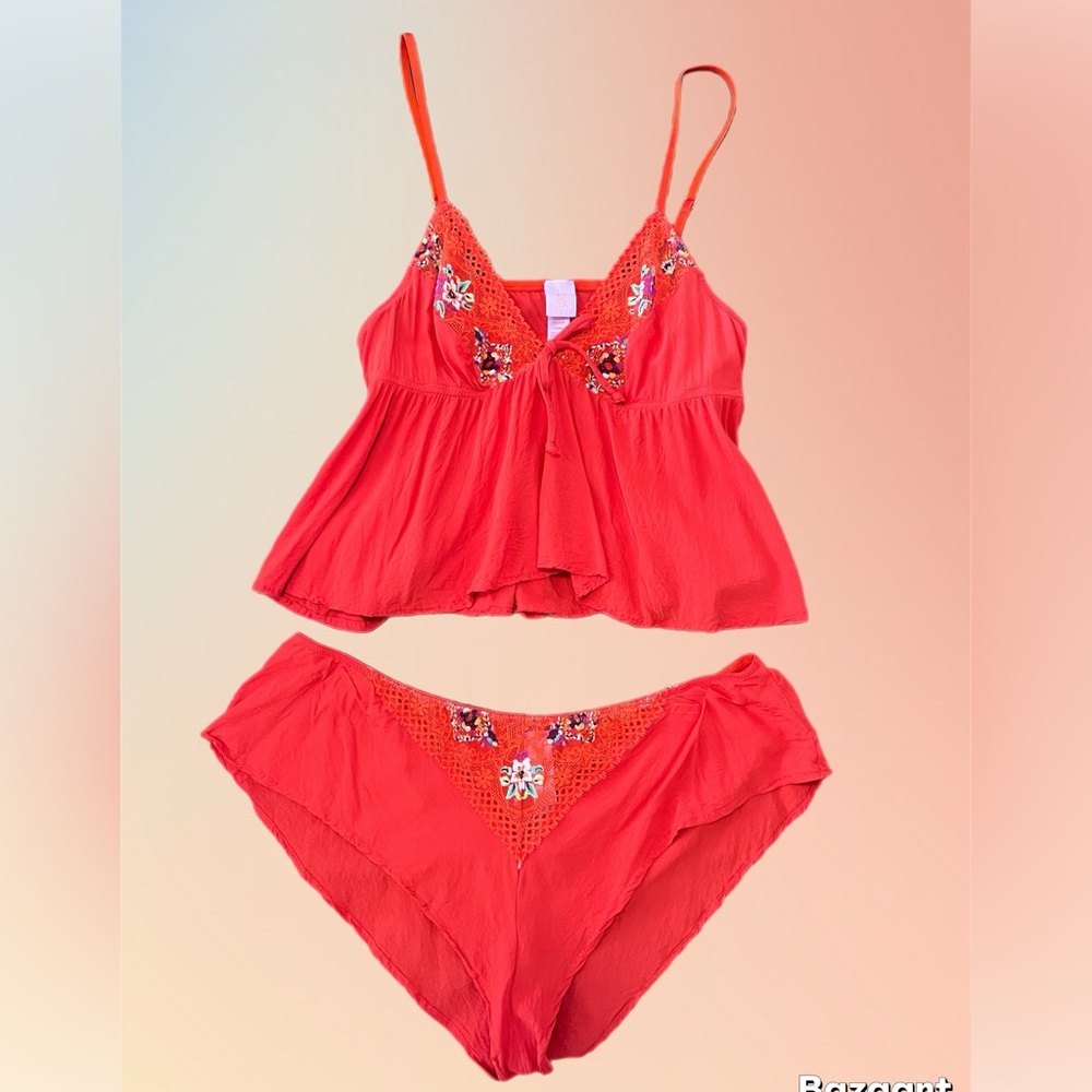 Savage X Fenty Orange Floral Intimate Dolled Up Lace Set